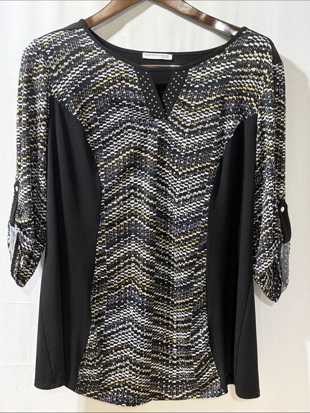 Notations Black Multi-Patterned V-Neck Pullover